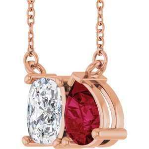 14K Rose Gold Lab-Grown Diamond & Lab-Grown Ruby Two-Stone 18" Necklace – image 2