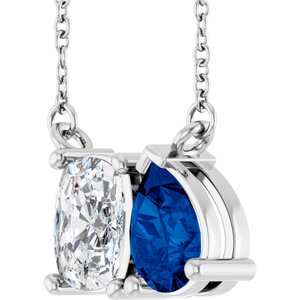 Platinum Lab-Grown Diamond & Lab-Grown Blue Sapphire Two-Stone 18" Necklace – image 2
