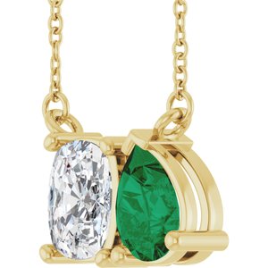 14K Yellow Gold Lab-Grown Diamond & Lab-Grown Emerald Two-Stone 18" Necklace – image 2