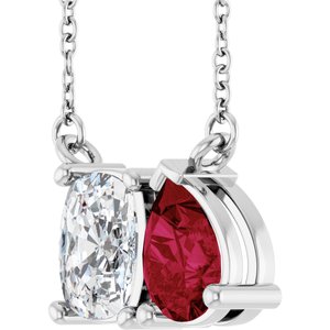 14K White Gold Lab-Grown Diamond & Lab-Grown Ruby Two-Stone 18" Necklace – image 2