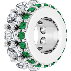 Platinum 2 mm Round Natural Emerald Semi-Set Spacer Charm/Pendant – image 3