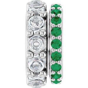 Platinum 2 mm Round Natural Emerald Semi-Set Spacer Charm/Pendant