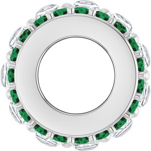 Platinum 2 mm Round Natural Emerald Semi-Set Spacer Charm/Pendant – image 5