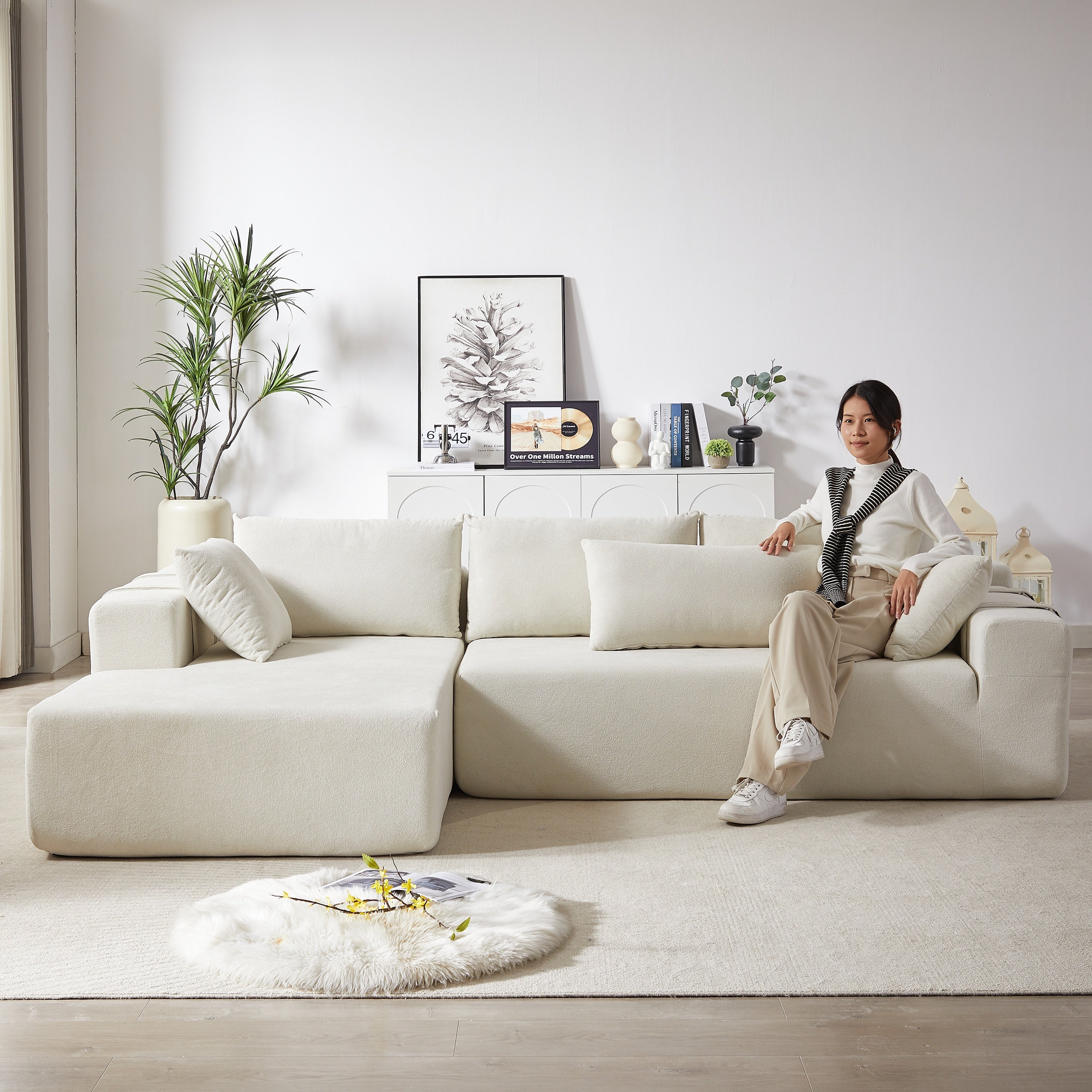 Modern Chenille Upholstered Sectional Sofa Couch Set,Modular 108' L Shaped Sectional Living Room Sofa Set With 6 Pillows,Free Combination Sofa Couch for Living Room,Bedroom