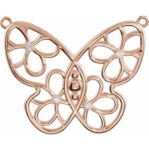 10K Rose Gold Accented Butterfly & Floral Necklace Center