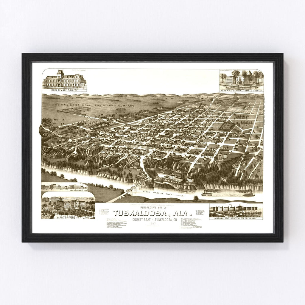Vintage Map of Tuskaloosa, Alabama 1887