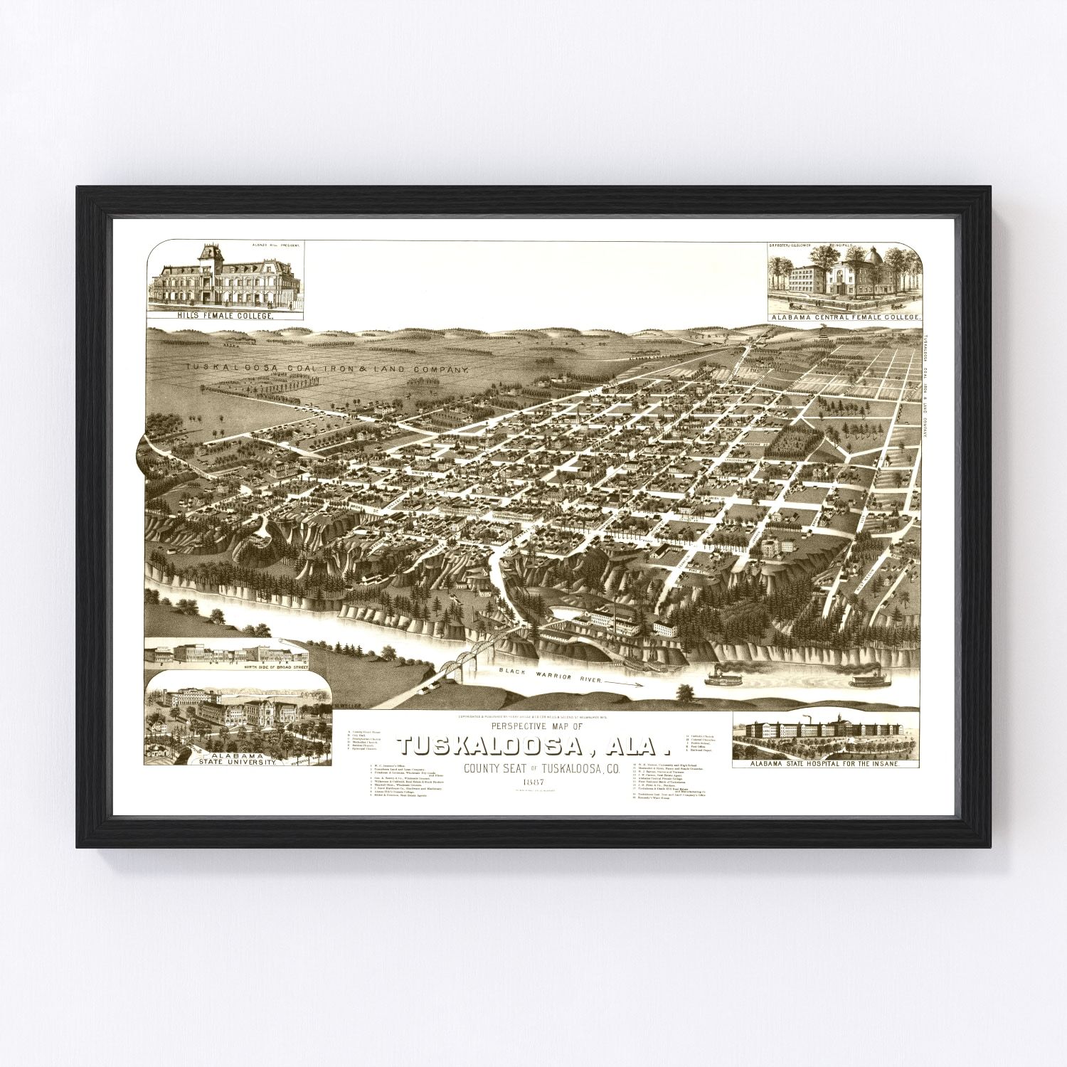 Vintage Map of Tuskaloosa, Alabama 1887