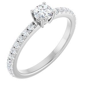 Sterling Silver 4.1 mm Round 1/3 CTW Natural Diamond Semi-Set Ring