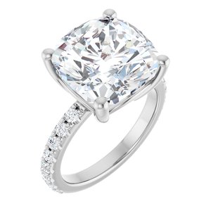 14K X1 White Gold 12 mm Cushion Ring Mounting