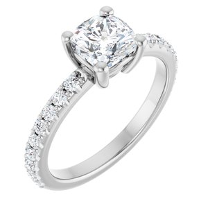 14K White Gold 6 mm Cushion Ring Mounting