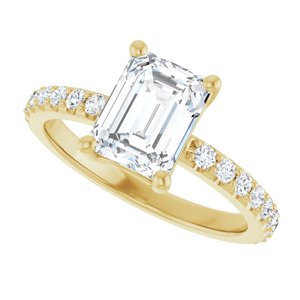 14K Yellow Gold 8x6 mm Emerald Ring Mounting – image 8