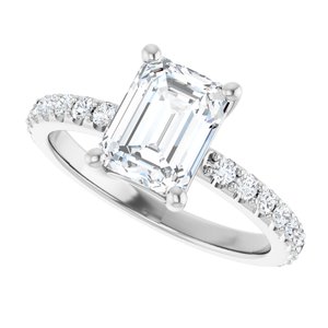 14K White Gold 8x6 mm Emerald Ring Mounting – image 8