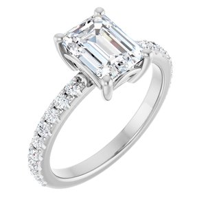 14K White Gold 8x6 mm Emerald Ring Mounting