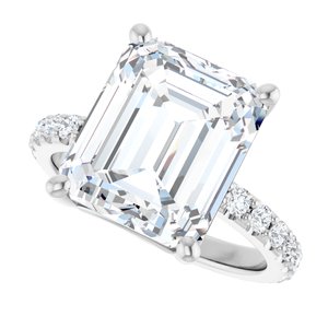 10K White Gold 12x10 mm Emerald Ring Mounting – image 8