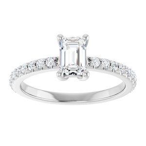 10K White Gold 6x4 mm Emerald Ring Mounting – image 5