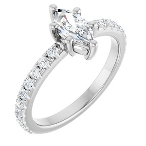 14K X1 White Gold 8x4 mm Marquise Ring Mounting