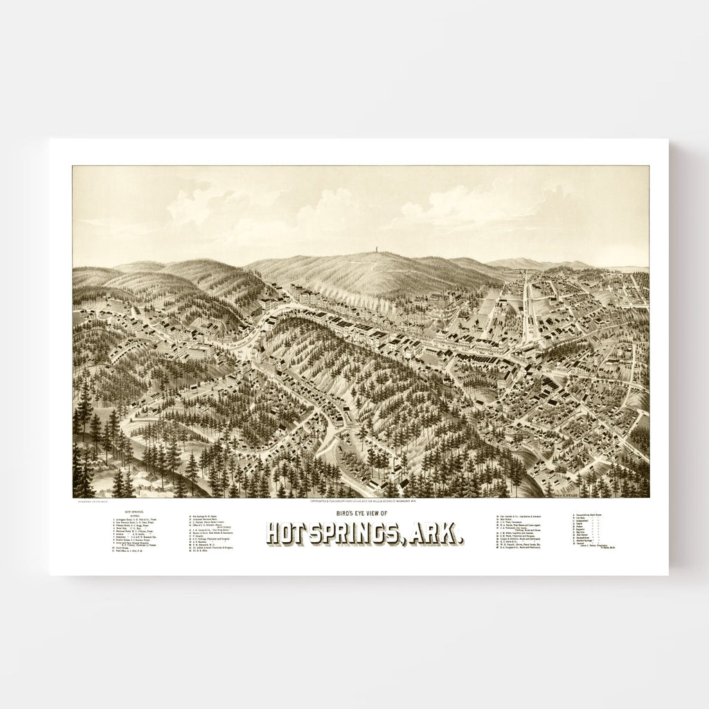 Vintage Map of Hot Springs, Arkansas 1888