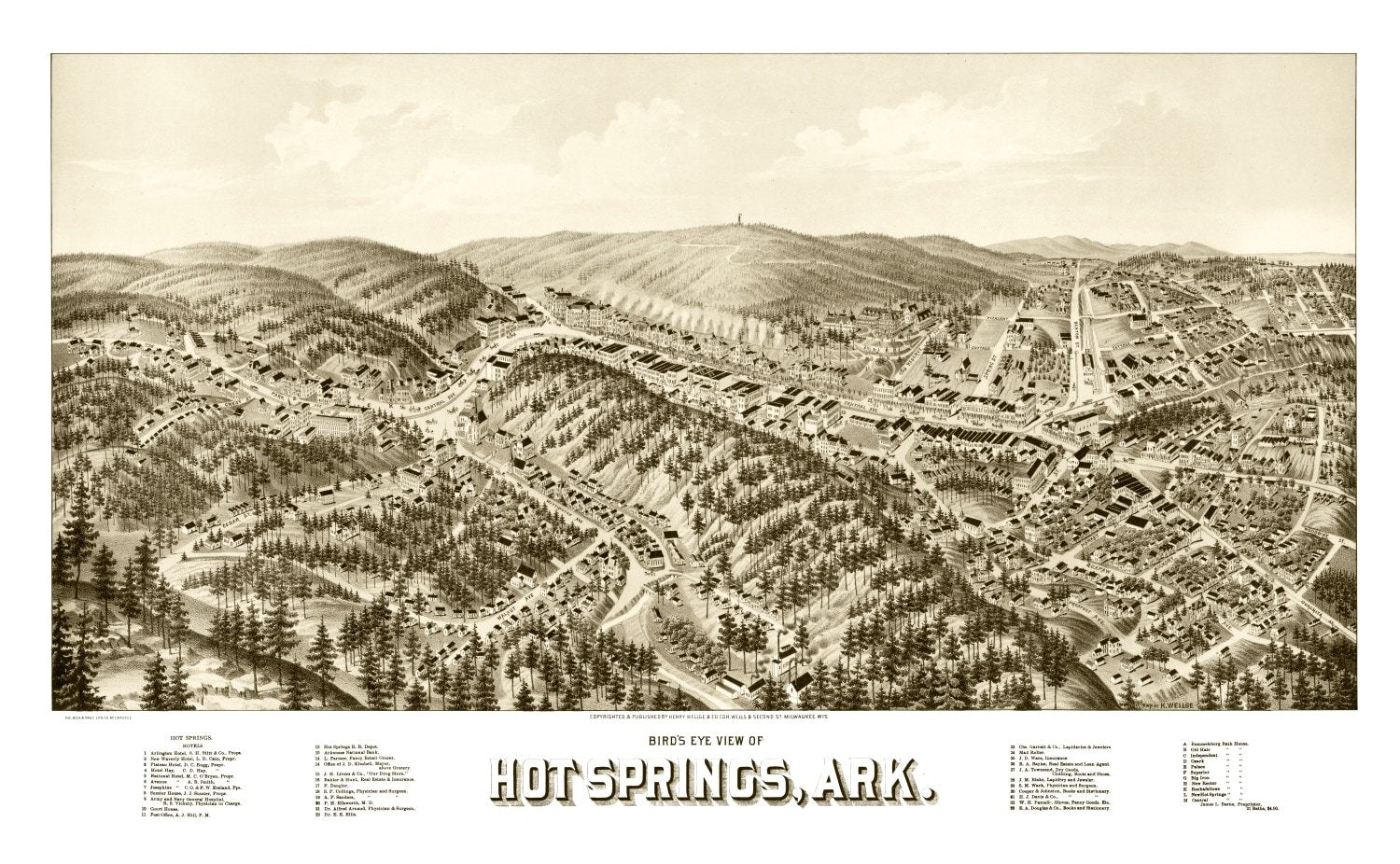 Vintage Map of Hot Springs, Arkansas 1888