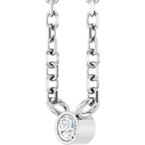 14K White Gold .02 CT Natural Diamond Solitaire 16-18" Necklace