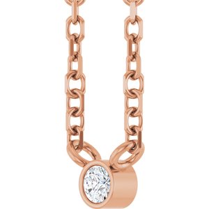 14K Rose Gold .02 CT Natural Diamond Solitaire 16-18" Necklace