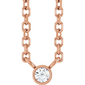 14K Rose Gold .02 CT Natural Diamond Solitaire 16-18" Necklace