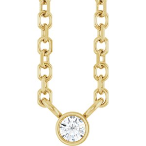 14K Yellow Gold .02 CT Natural Diamond Solitaire 16-18" Necklace