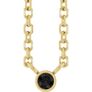 14K Yellow Gold .02 CT Natural Black Diamond 16-18" Necklace