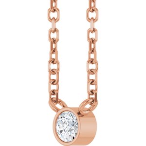 14K Rose Gold .06 CT Natural Diamond Solitaire 16-18" Necklace