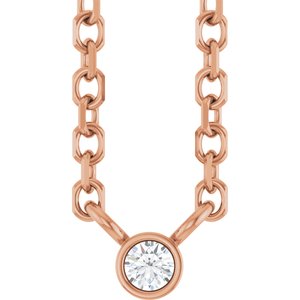 14K Rose Gold .015 CT Natural Diamond Solitaire 16-18" Necklace