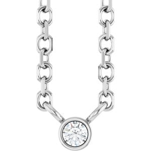 Platinum .015 CT Natural Diamond Solitaire 16-18" Necklace