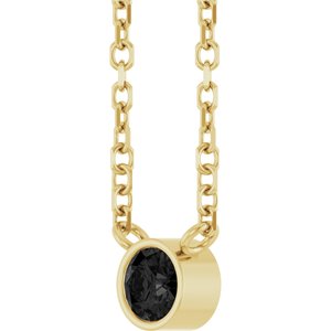 14K Yellow Gold 1/10 CT Natural Black Diamond 16-18" Necklace