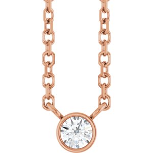 14K Rose Gold .06 CT Natural Diamond Solitaire 16-18" Necklace
