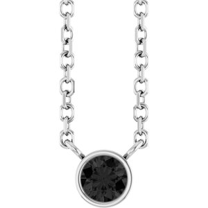 14K White Gold 1/10 CT Natural Black Diamond 16-18" Necklace