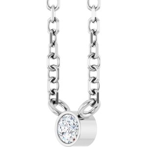14K White Gold .03 CT Natural Diamond Solitaire 16-18" Necklace