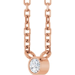 14K Rose Gold .03 CT Natural Diamond Solitaire 16-18" Necklace