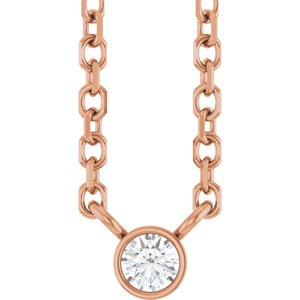 14K Rose Gold .03 CT Natural Diamond Solitaire 16-18" Necklace
