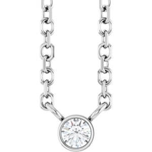 14K White Gold .03 CT Natural Diamond Solitaire 16-18" Necklace