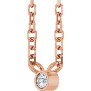 14K Rose Gold .015 CT Natural Diamond Solitaire 16-18" Necklace