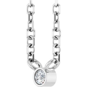 14K White Gold .015 CT Natural Diamond Solitaire 16-18" Necklace