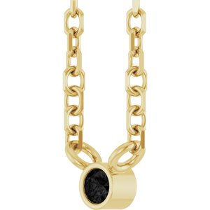 14K Yellow Gold .015 CT Natural Black Diamond 16-18" Necklace