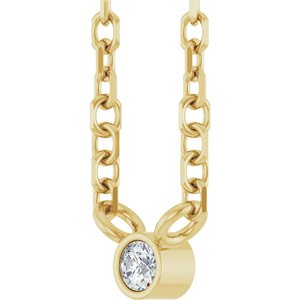 14K Yellow Gold .015 CT Natural Diamond Solitaire 16-18" Necklace