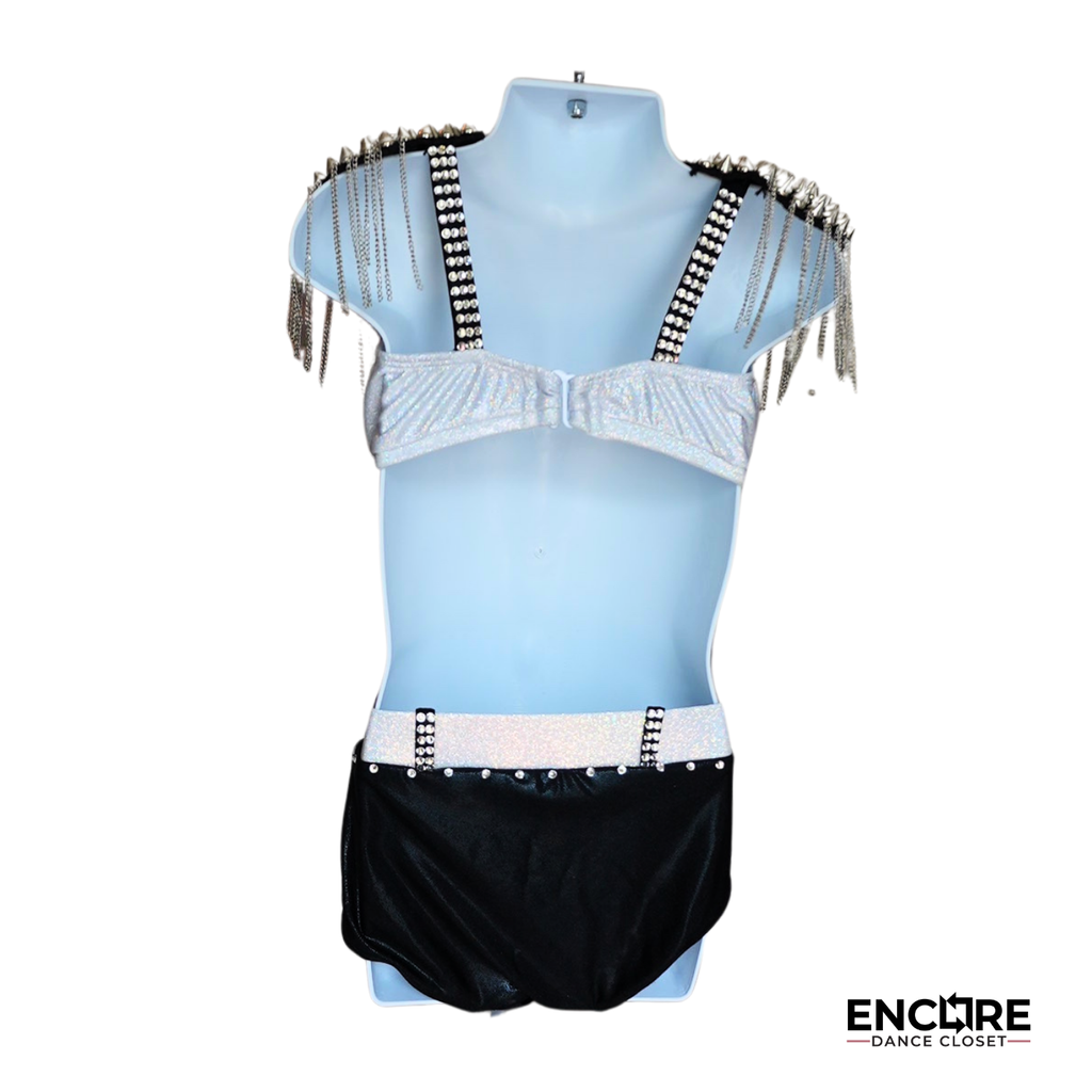 Black Briefs with Silver Waistband and Rhinestone Belt Straps