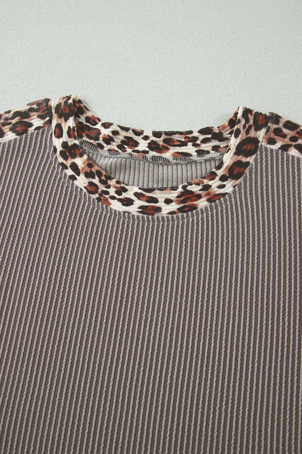 Leopard Trim Corded Knit Top & Shorts Set