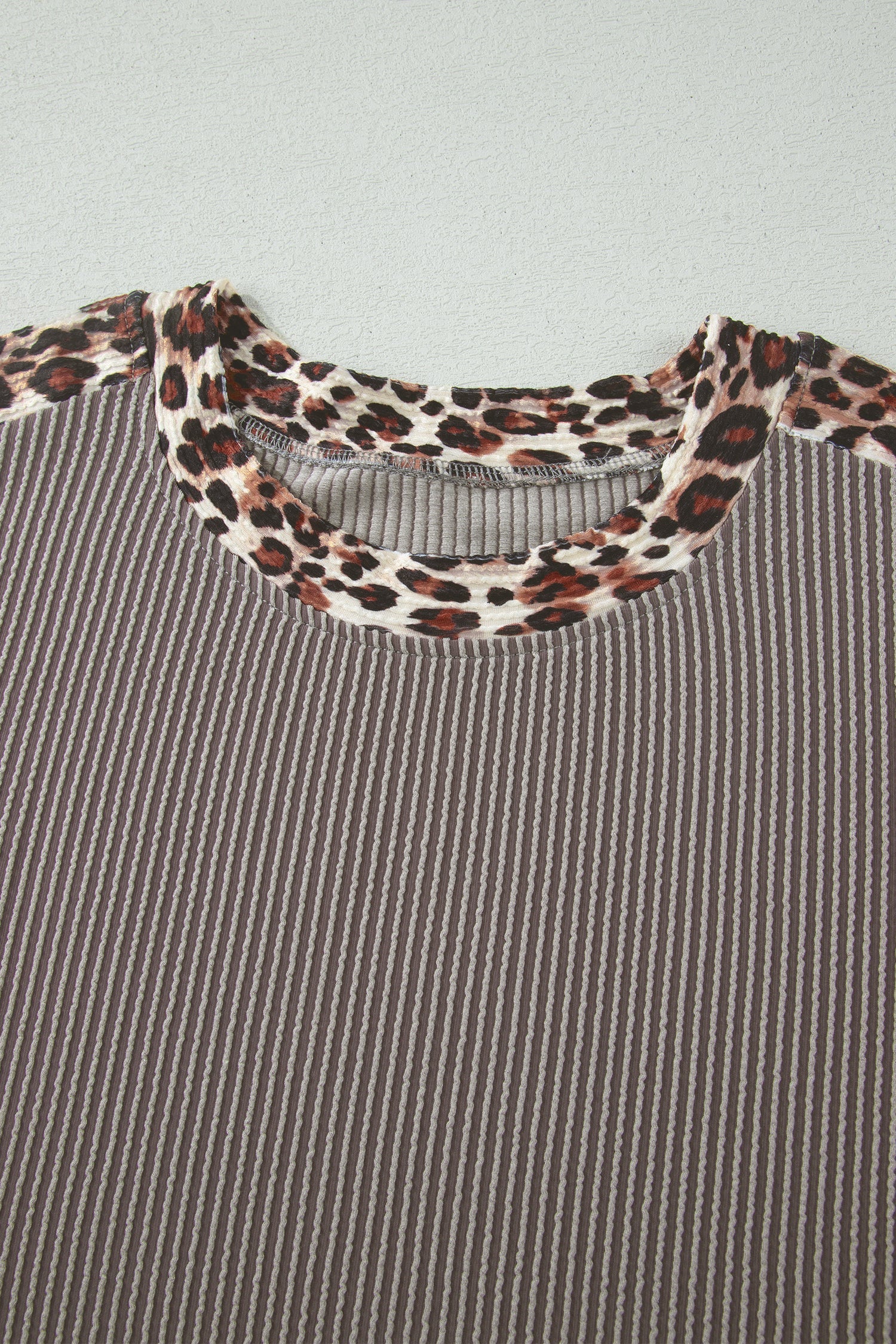 Leopard Trim Corded Knit Top & Shorts Set