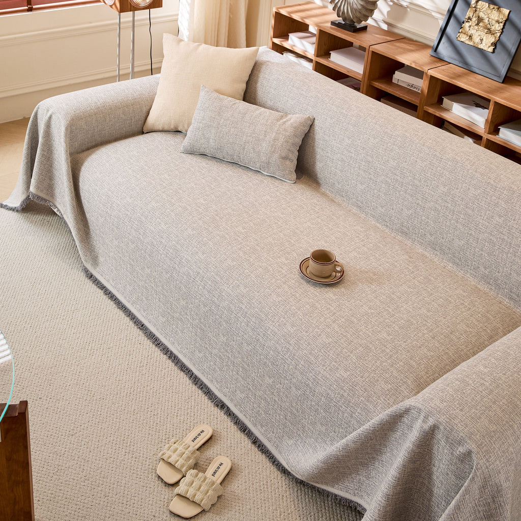 Natural Textured Linen Couch Cover, Breathable & Hypoallergenic Furniture Protector
