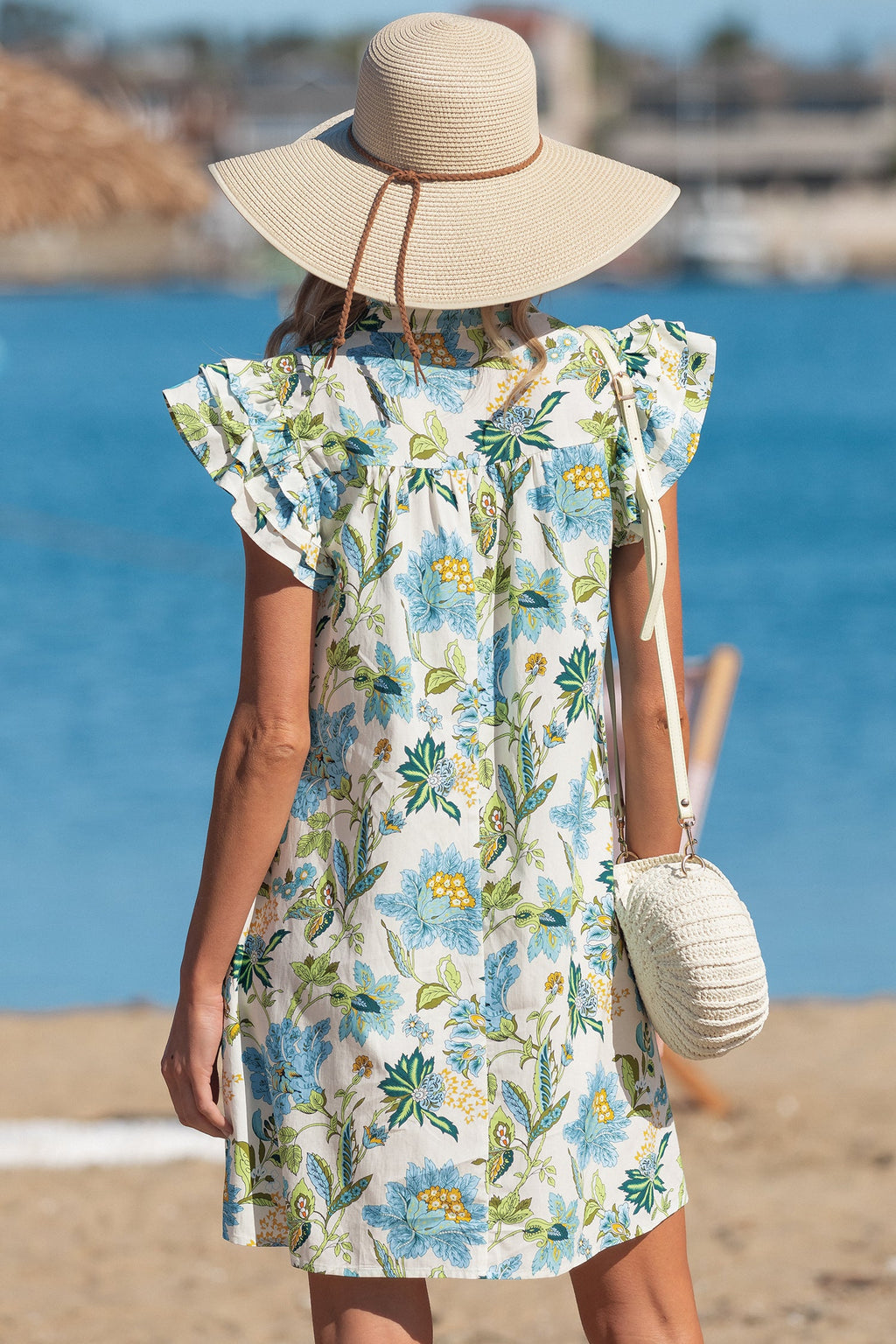 Floral Ruffle Short Sleeve V-Neck Mini Dress