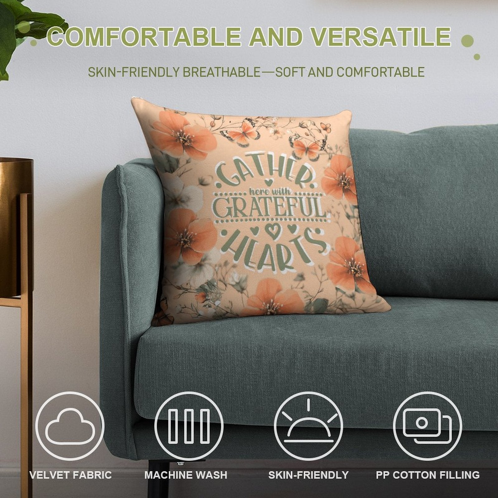 Gather Here with Grateful Hearts Orange 2-Piece Ultra-Soft Pillowcase Set - 18"×18"