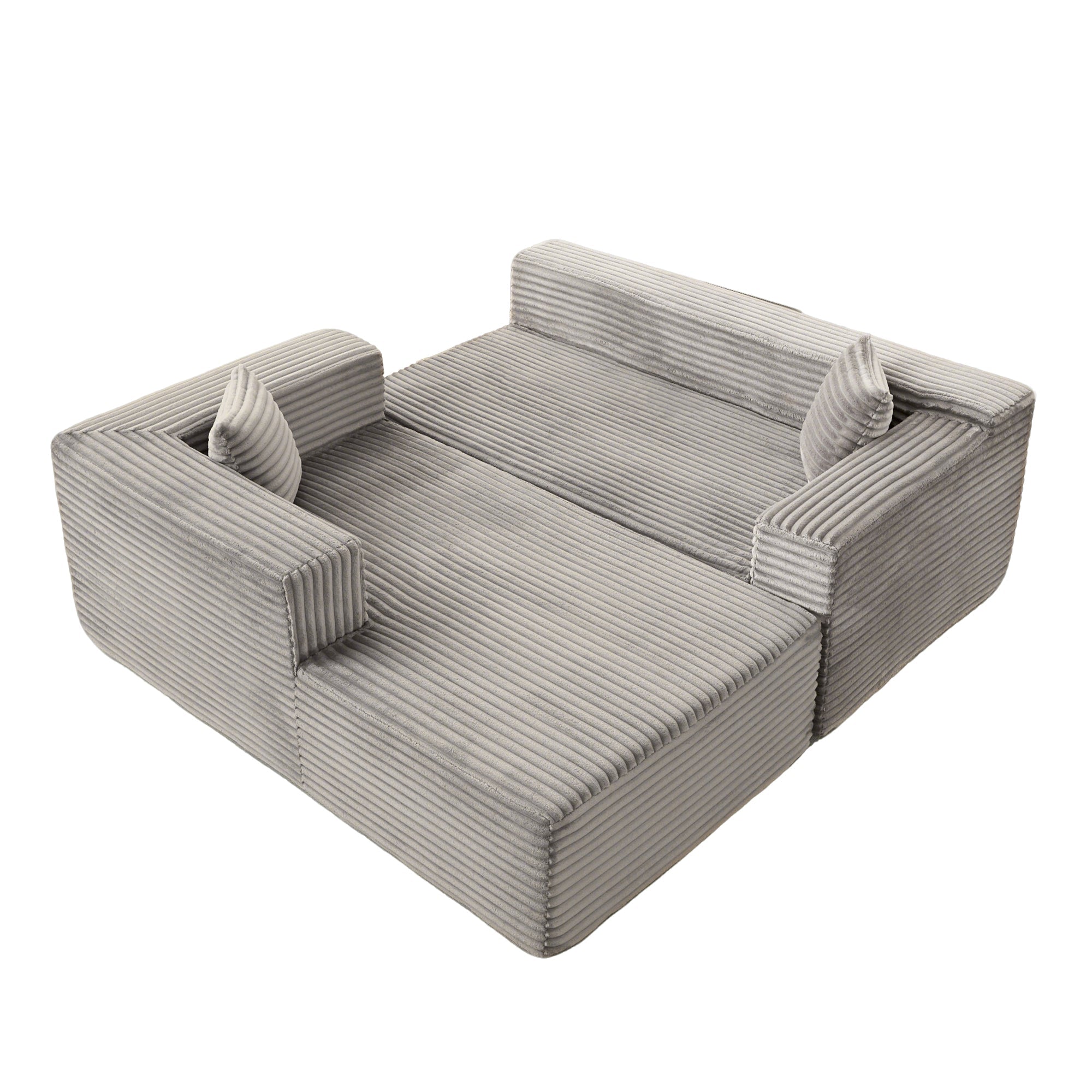 Compression Sectional Couch with Comfy Chaise, Boneless L Shape Sofa with Deep Seat, Minimalist Modular Couches Sleeper for Living Room Bedroom Apartment Lounge,corduroy,Grey
