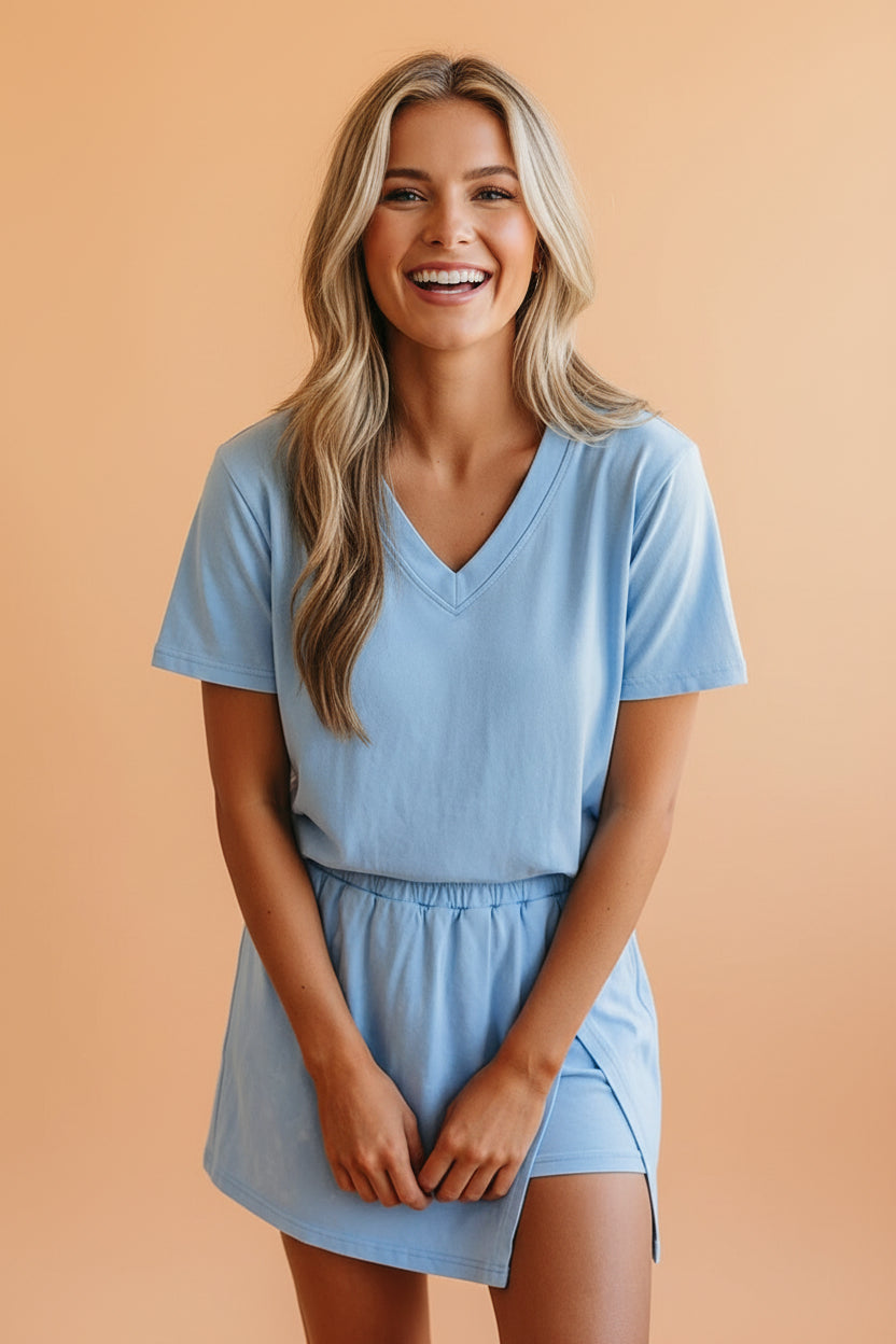 Mineral Wash V-Neck Tee & Skort Set