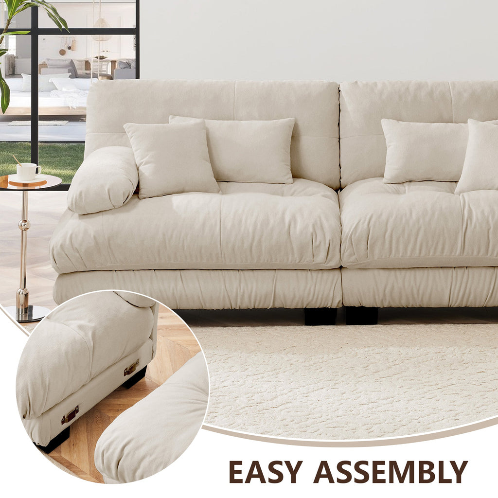 3-Seater Sectional Sofa Modular Deep Seat Sofa Couch , Chenille Sofa Soft Comfy Upholstered Furniture for Living Room, Apartment, Studio, Office,Chenille Light coffee